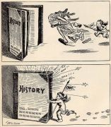 In this cartoon by John T. McCutcheon, the Baby New Year of 1905 runs old 1904 off into history .