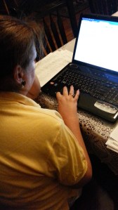 My mother Nancy researching our ancestry.